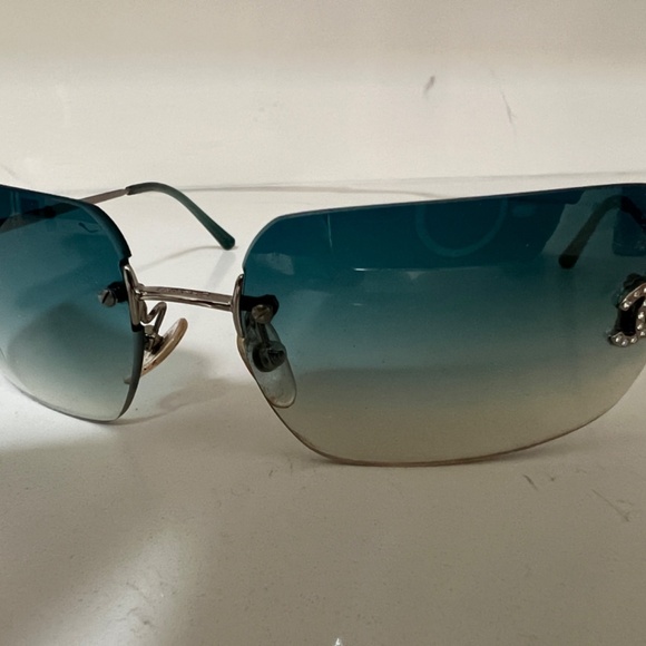 Vintage Y2K Chanel Sunglasses Rhinestone Crystal CC Logo Rimless Gradient Blue - Picture 4 of 11
